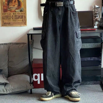 Baggy Jeans Trousers Male Denim Pants Black Wide Leg Pants Men's Jeans Loose Baggy Casual Korean Streetwear Cargo Jeans aidase-shop